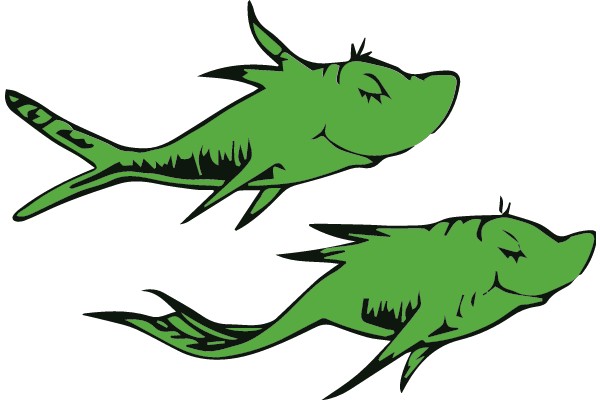 Two Green Cartoon Fish with Smiles