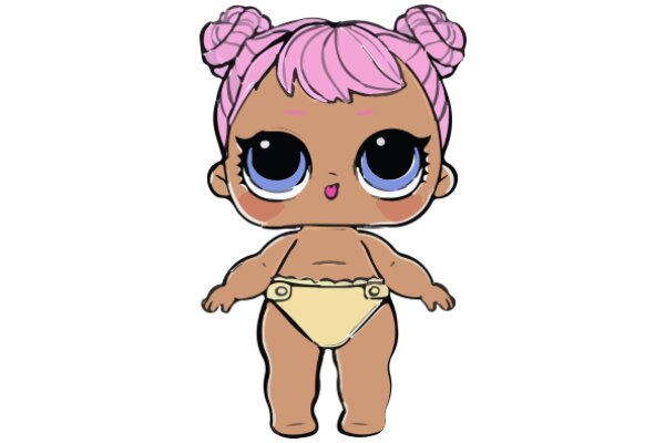 Adorable Animated Character: A Pink-Haired Doll with a Yellow Swimsuit