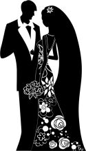 A Silhouette of a Couple in Wedding Attire, with Floral Designs