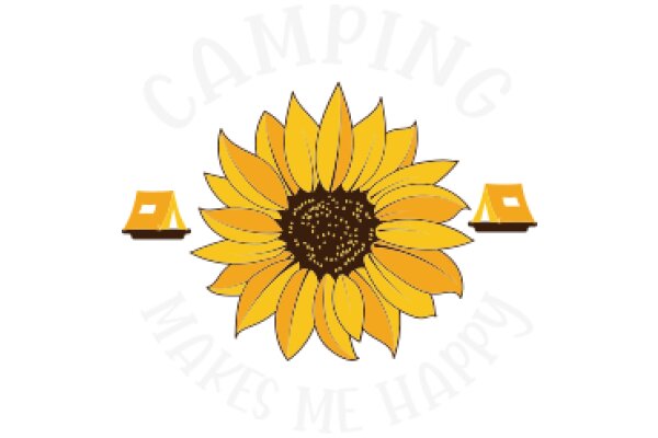 Camping Adventures: A Yellow Sunflower and Tent Symbolize Outdoor Fun and Relaxation