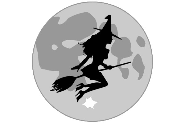 Moonlit Adventure: A Silhouette of a Witch on a Broomstick