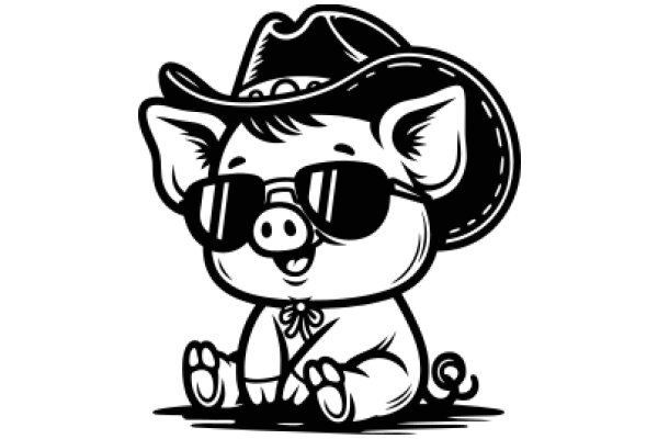 Stylish Piggy with a Cowboy Hat and Sunglasses