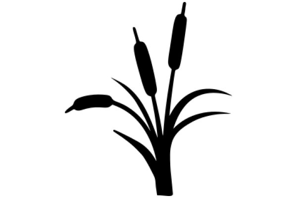 Silhouette of a Plant with Three Seed Pods and a Bird