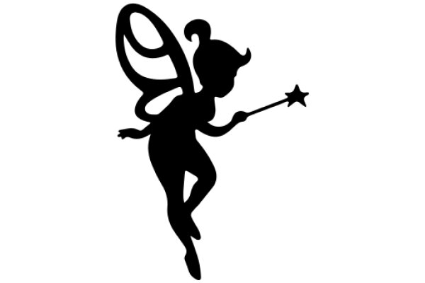 Silhouette of a Whimsical Tinkerbell-like Character with a Star Wand