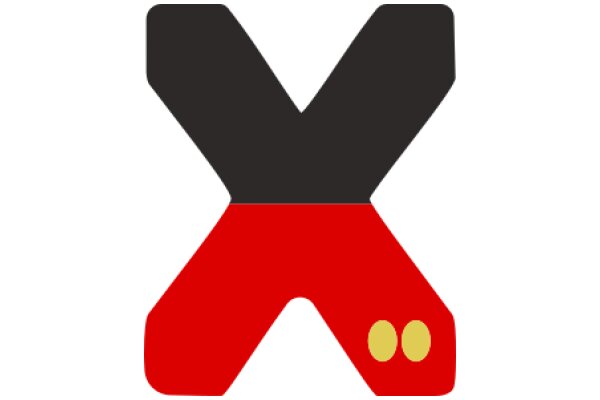 Vibrant Red and Black X-Shaped Logo with Yellow Dots