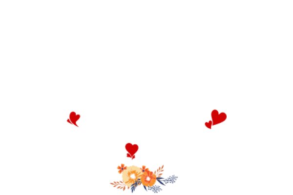 A Flowery Scene with Red Hearts and a White Background