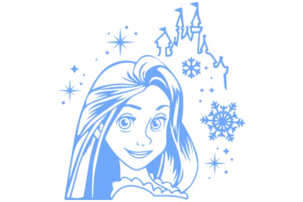 A Whimsical Winter Scene with a Smiling Cartoon Girl