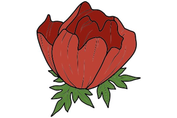 Vibrant Red Flower with Green Leaves Illustration