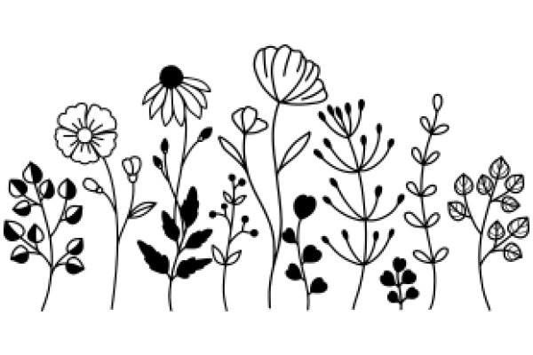 Floral Illustration: A Collection of Stylized Flowers and Plants