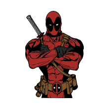 Deadpool's Ready for Action with His Trusty Sword