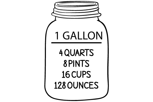 1 Gallon: 4 Quarts, 8 Pints, 16 Cups, 128 Ounces