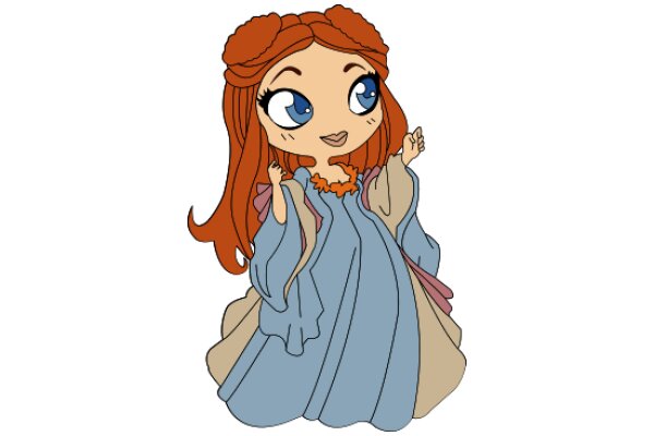 Stylish Animation: A Red-Haired Girl with a Blue Dress and Orange Headband