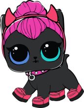 Adorable Cartoon Cat with Pink Hair and Horns