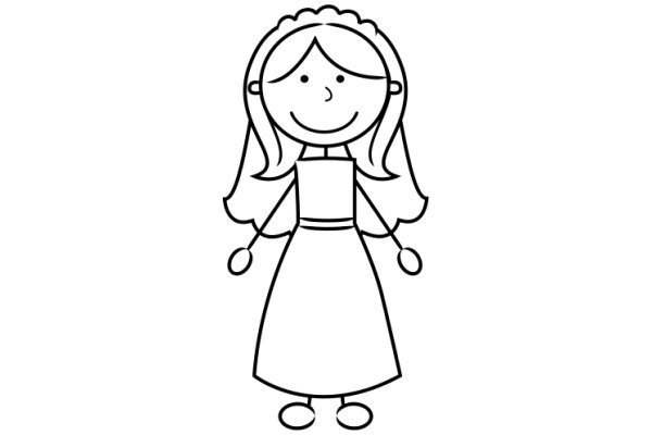 A Simple Line Drawing of a Smiling Girl with a Dress and Headband