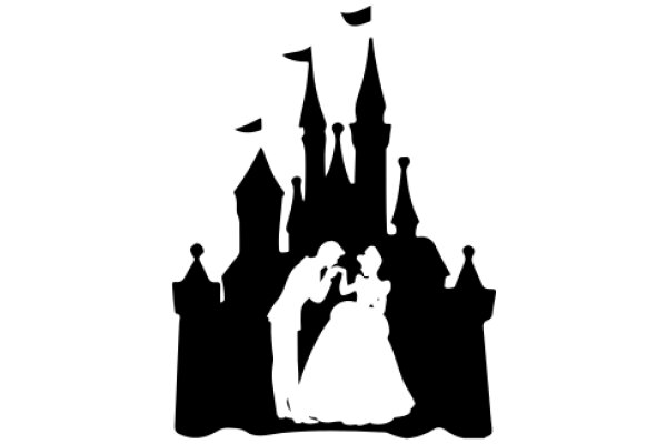 A Silhouette of a Romantic Scene: A Couple in a Castle Silhouette