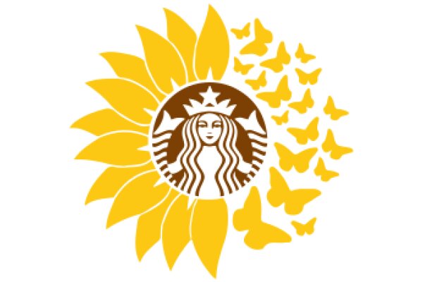 Starbucks Sunburst Logo with Surrounding Butterflies