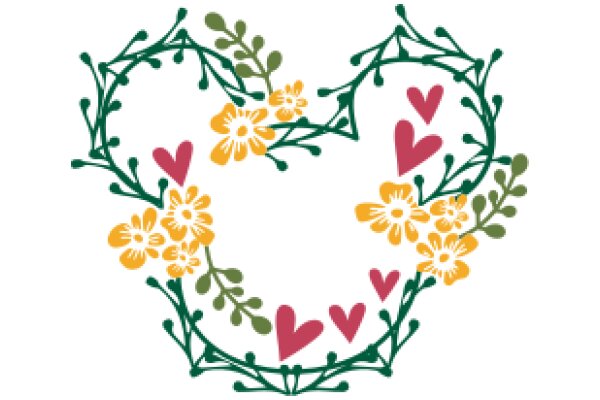 Hand-Drawn Floral Heart with Vines and Flowers