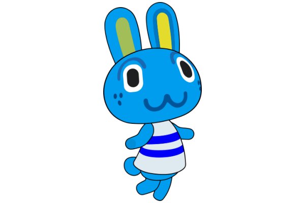 A Friendly Blue Bunny with a Striped Shirt and Big Eyes