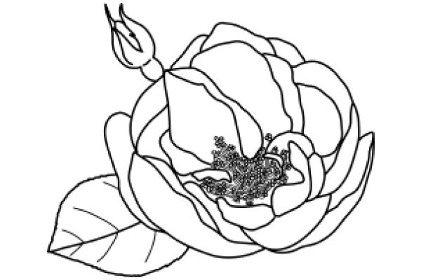 A Delicate Line Drawing of a Flower with a Leaf