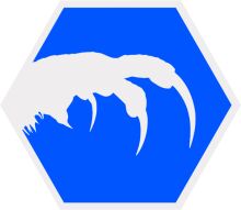 Stylized Blue and White Logo with a White Silhouette of a Crab