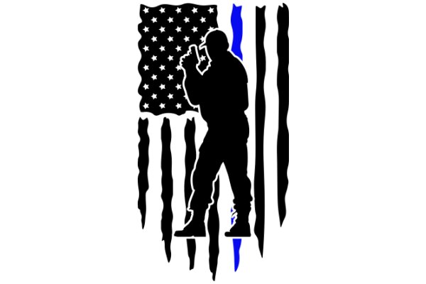 Silhouette of a Man Holding a Gun in Front of an American Flag