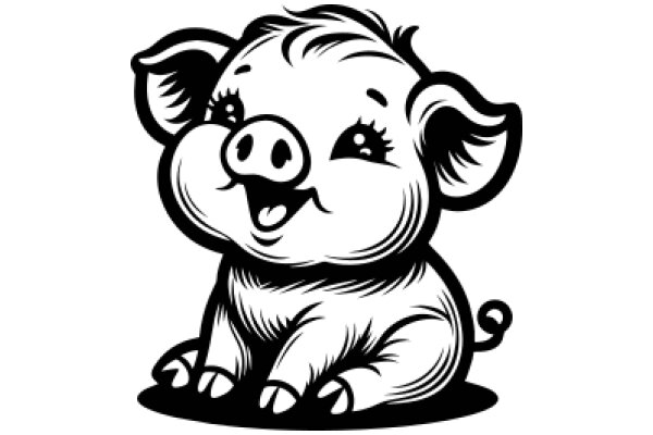 Adorable Cartoon of a Pig with Big Eyes and a Smile