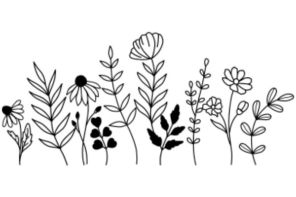 Floral Illustration: A Collection of Stylized Flowers and Plants