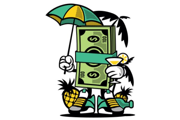 A Whimsical Illustration of a Character Holding a Money Bag and an Umbrella