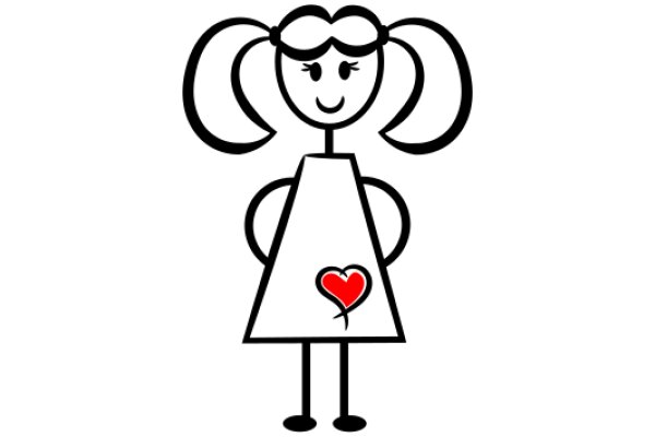 A Simple, Illustration of a Cartoon Girl with a Heart on Her Dress