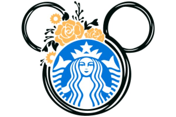 Stylized Starbucks Logo with Floral and Gear Accents