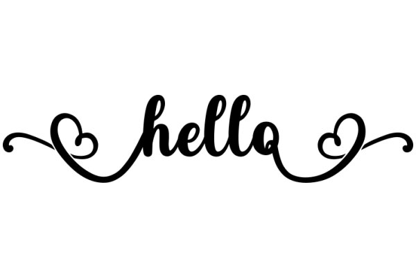 Elegant Black Calligraphy of the Word 'Hello' in a Stylized Heart Shape