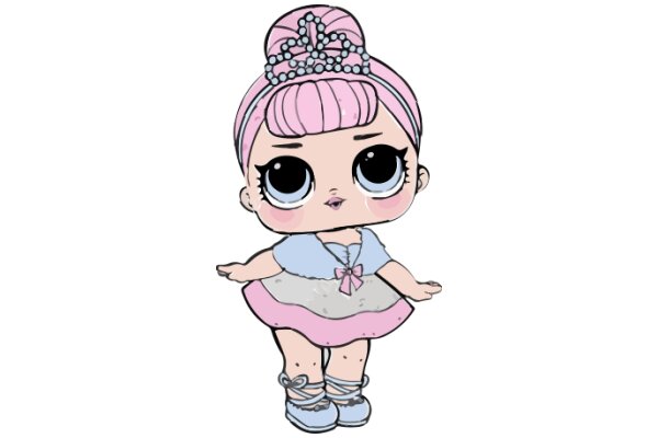 A Cute Cartoon Character with Pink Hair and a Blue Dress