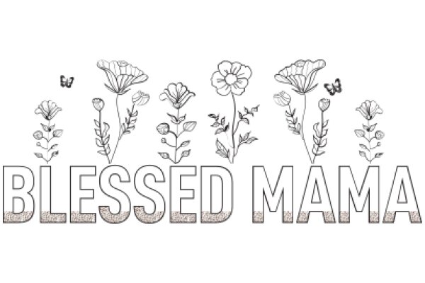 Illustration of Flowering Plants with the Word 'Blessed Mama' in the Center