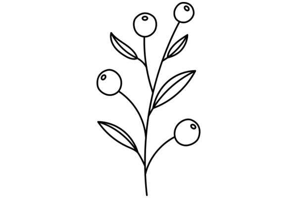 Simplistic Line Drawing of a Flower with Leaves and Three Circles