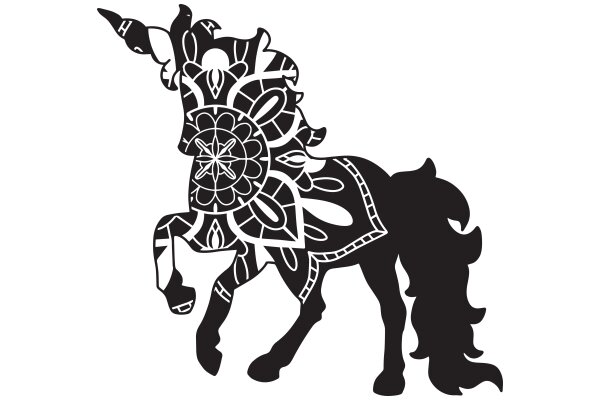 Stylized Black Horse Silhouette with Decorative Patterns