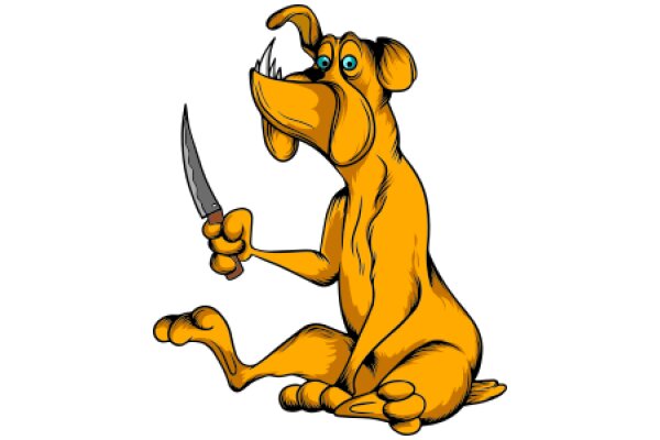 A Yellow Dog with a Knife: A Cartoon Illustration