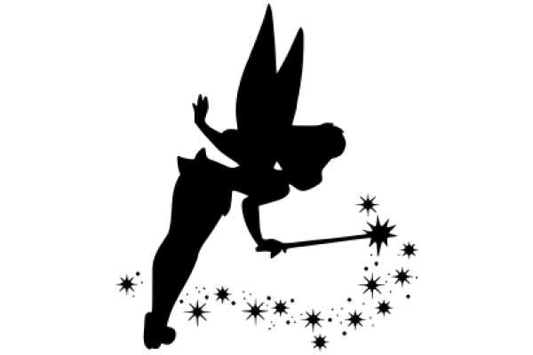 Silhouette of a Tinkerbell-like Character with a Star-filled Background