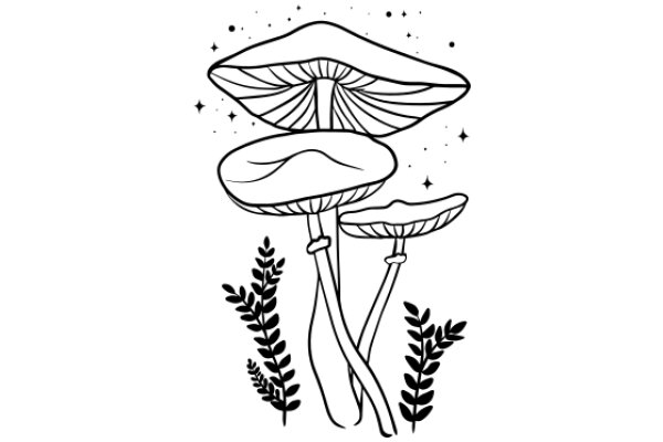 A Whimsical Illustration of a Mushroom and Ferns