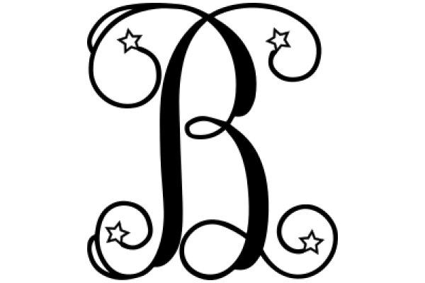 Stylized Letter B with Star and Swirl Designs