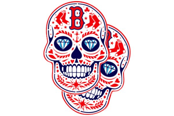 Vibrant Red and Blue Sugar Skulls with Boston Red Sox Logo