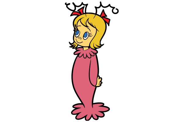 A Whimsical Cartoon Character: A Blonde Girl with a Pink Dress and Antlers