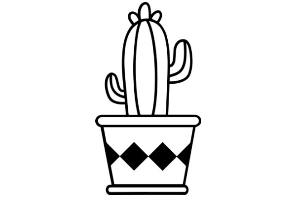 Simplistic Line Drawing of a Cactus in a Pot