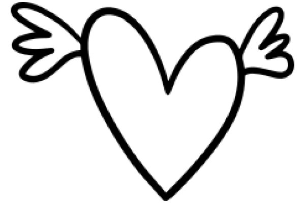 Simplistic Line Drawing of a Heart with Wings