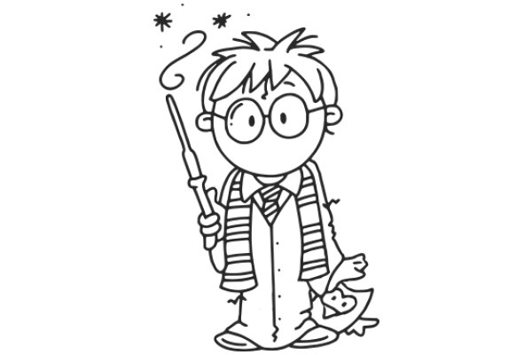 A Whimsical Illustration of a Young Wizard