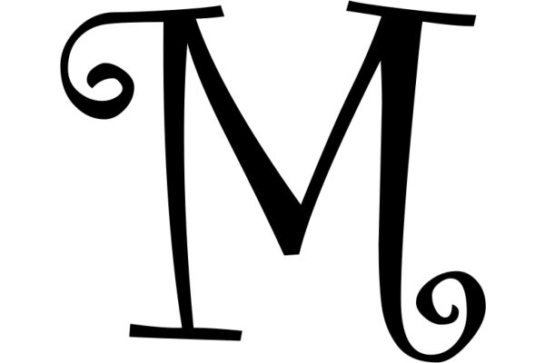 Stylized Monogram Letter 'M' in Black Ink on White Background