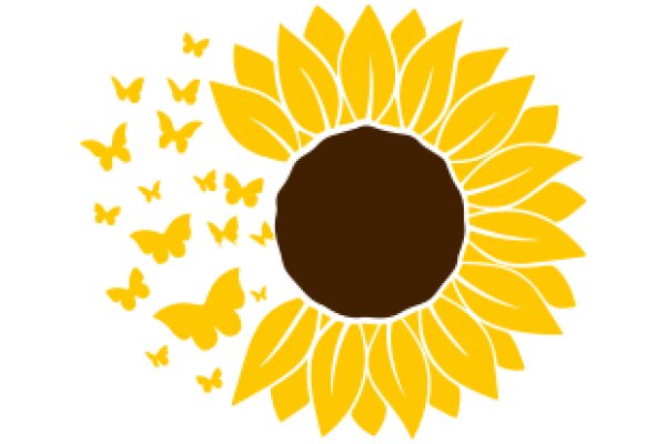 Sunflower Illustration with Butterflies