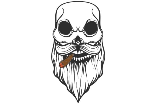 A Stylized Skull with a Cigar, Set against a White Background