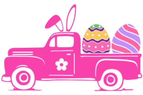 Easter Celebration: A Pink Truck with Easter Eggs and Bunnies