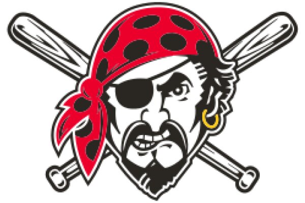 Pirate-themed logo with a baseball bat and a red bandana.