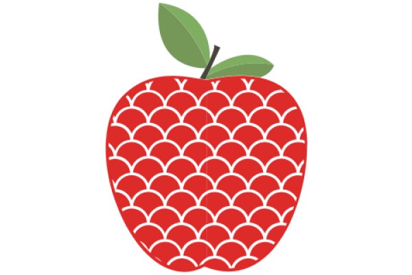 Vibrant Red Apple with a Green Leaf, Adorned with a Scalloped Pattern